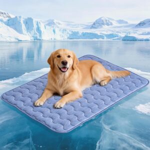 Cooling Mat for Large Dogs, 39"x 28" Thick & Durable Dog Cooling Mat, Q-MAX>0.45, Double-Sided Cooling Pet Pad, Washable Portable Dog Cooling Mat for Couch, Crate & Car - L- Blue