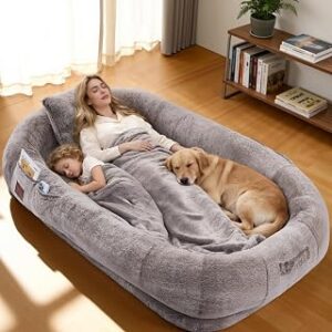 Human Dog Bed 75"x47"x12", Dual-Sided Waterproof Washable Grey