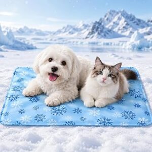 Dog Cooling mat, self-Cooling Water-Filled pet Cooling mat, Portable, Foldable Summer ice Silk Cooling mat, Washable Dog Bed mat.