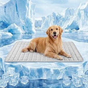 FunFurry Cooling Mat for Dogs，44"X32" Extra Large Pet Pad，Q-Max>0.5 Rapid Cooling Dense Weave Fabric，Washable Kennel Mat with Non-Slip Bottom (Light Grey, XL)