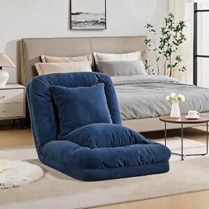 IDEALHOUSE Oversized Human Dog Bed Floor Lounger for Adults & Pets - 5-Position Adjustable Folding Sofa Chair - Chenille Upholstery, Includes 2 Pillows - Chenille | Blue
