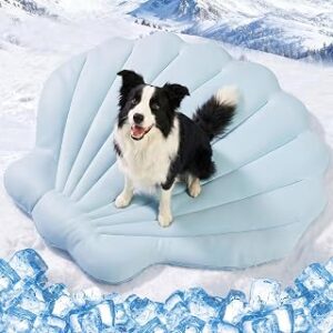 Q-Max>0.5 Dog Cooling Mat (Cool&Warm) 40''×40'', L, Shell Sky Blue