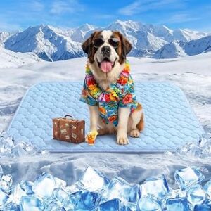 Cooling Mat for Dogs Extra Large 43" x 31", Cooling Pet Bed w Ice Silk Fabric & Waterproof Cover, Summer Cool Pad for Dogs, Non-Slip Washable Pet Blanket for Crate Kennel (Cryo Ice Blue)