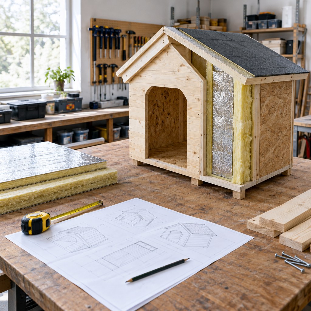 Illustration of planning an insulated dog shelter